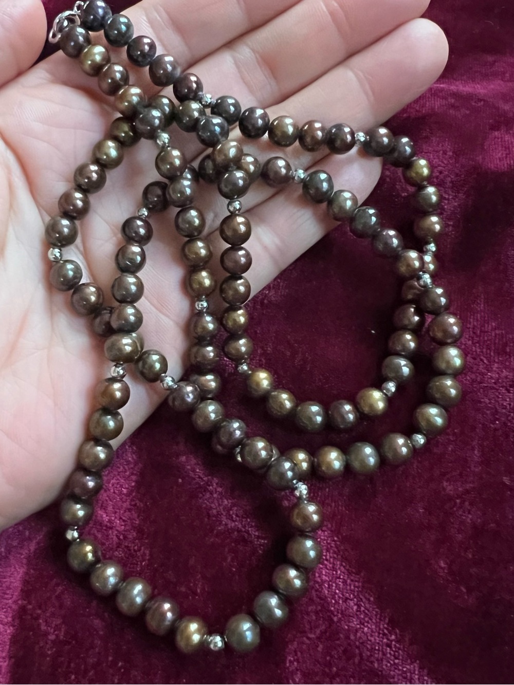 925 Sterling Silver Clasp Spacer Bead Chocolate Cultured Pearl Necklace Vintage